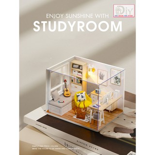 Nhà búp bê DIY STUDY ROOM gồm nội thất và đèn LED (Kèm MICA + dụng cụ keo) – Quà tặng tự làm bằng gỗ