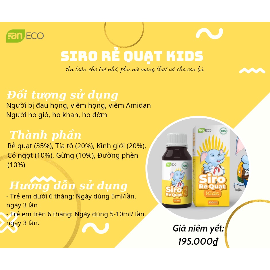 Siro Rẻ quạt Kids 100ml hỗ trợ giảm ho