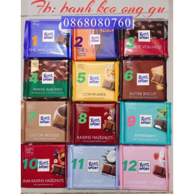 [FREESHIP 99K TOÀN QUỐC Socola Ritter Đức 100gr