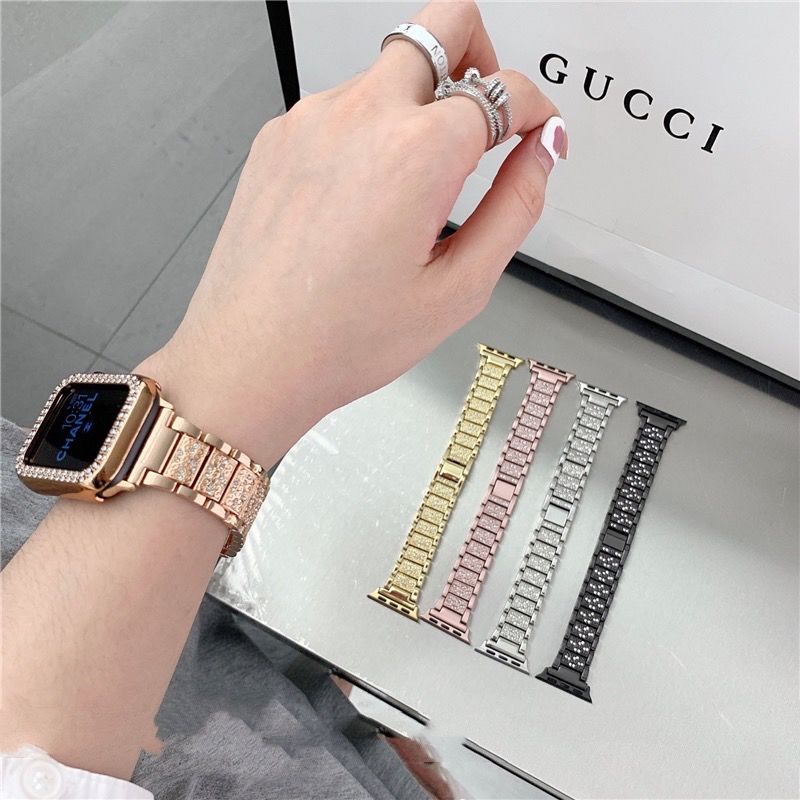 Dây đeo kim loại đính đá thích hợp cho Apple Watch Series IWatch 7 / 6 / 5 / 4 / 3 /SE 38mm 40mm 41mm 42mm 44mm 45mm