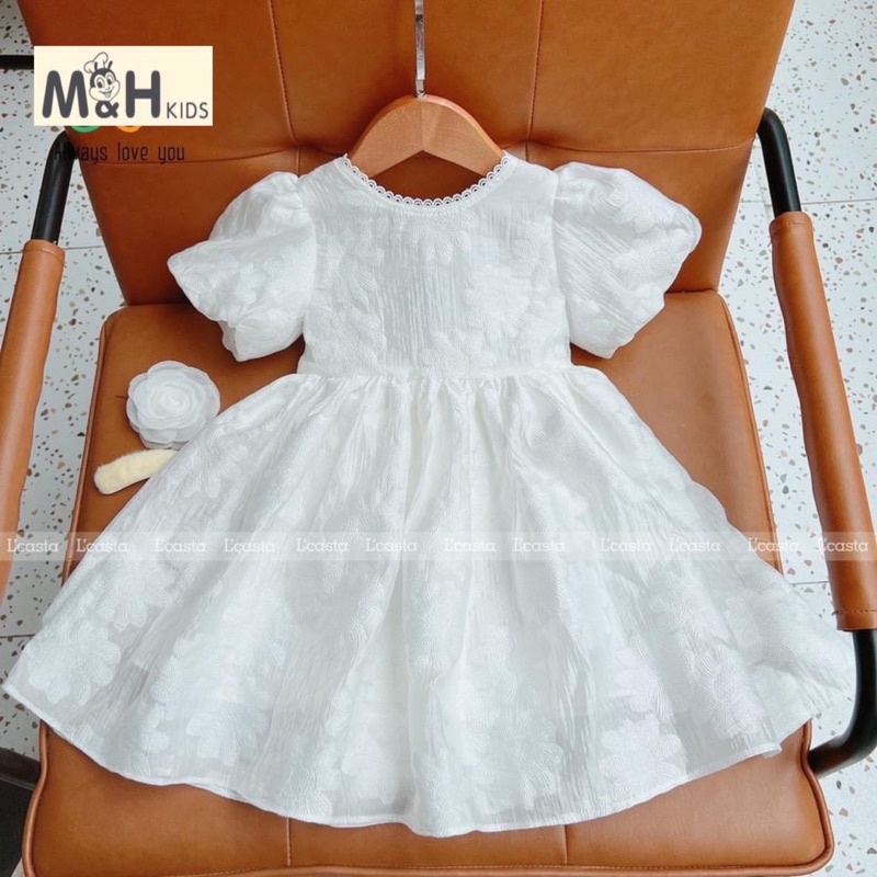 Váy Gấm Trắng Công Chúa Tay Bèo Xinh Xắn Cho Bé Gái NIAKI - TT10