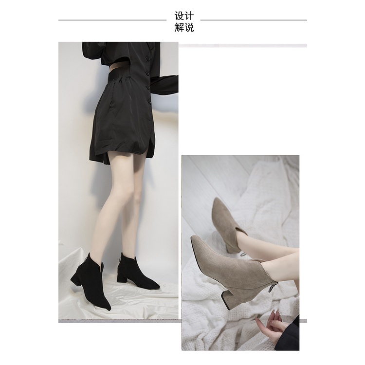 Giày bốt martin cổ thấp đế dày phối dây kéo phía sau thời trang thu đông cho nữ 202