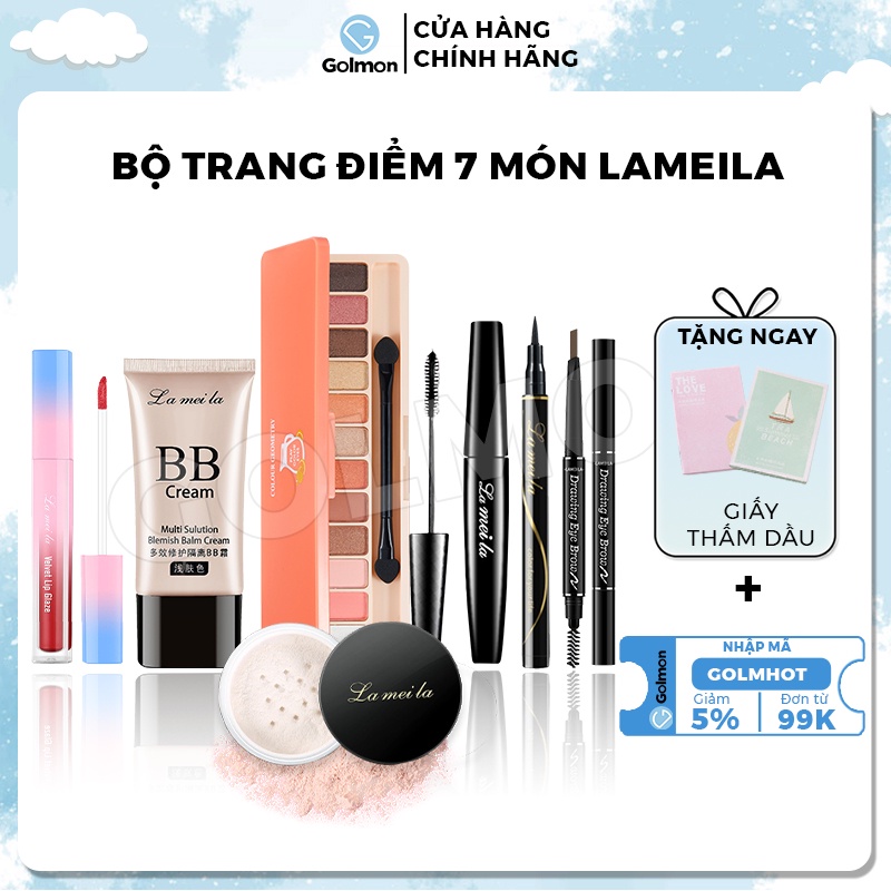 Set trang điểm đầy đủ Lameila 7 món bộ trang điểm chính hãng nội địa Trung tặng kèm Giấy thấm dầu