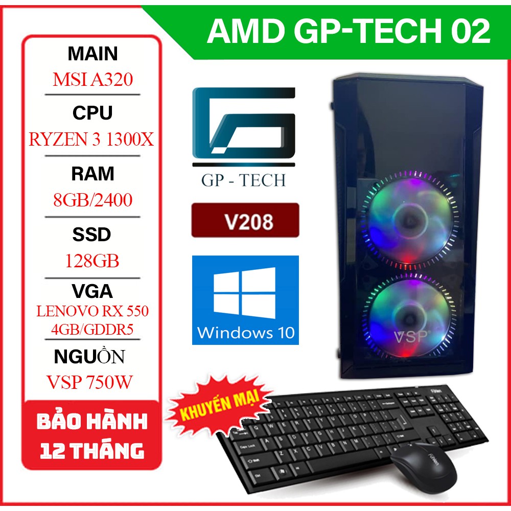 Bộ máy tính để bàn AMD GP-TECH 02 - A520/CPU RYZEN 3 1300X