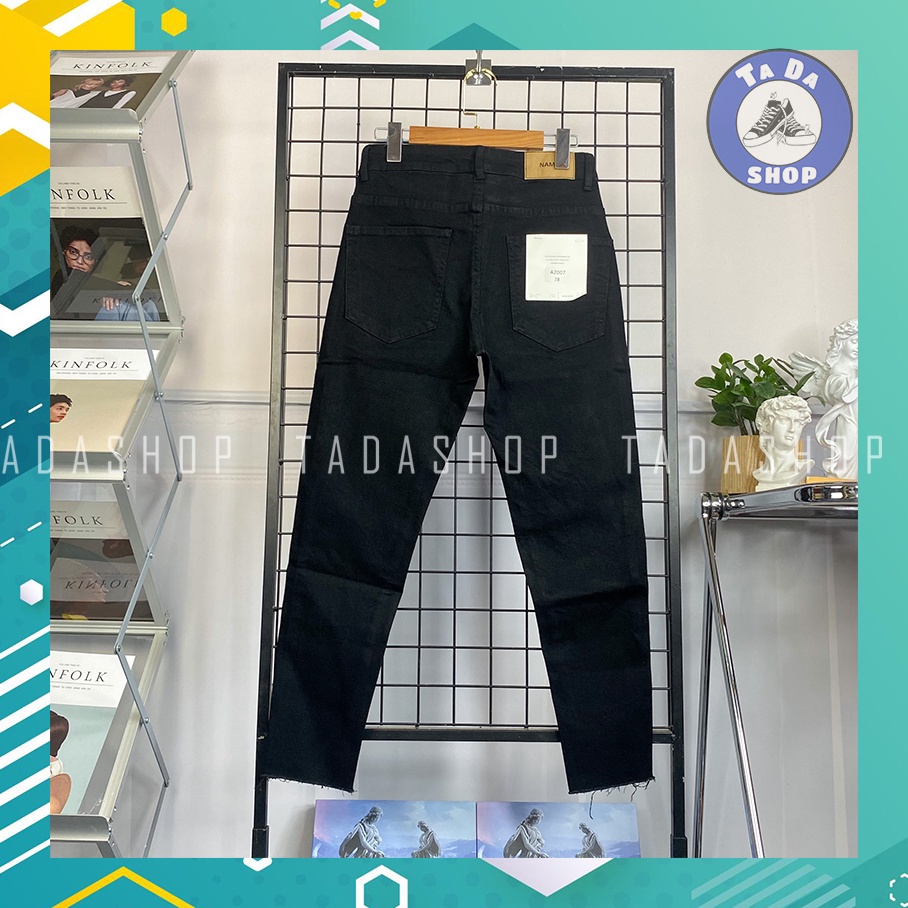 Quần jeans đen trơn cắt gấu loại đẹp
