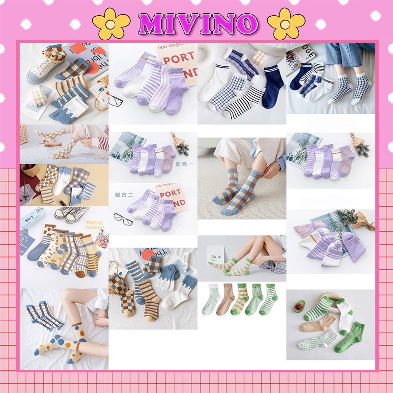 Set 5 đôi tất nữ cổ cao Mivino vớ nữ phong cách Hàn Quốc cực đẹp