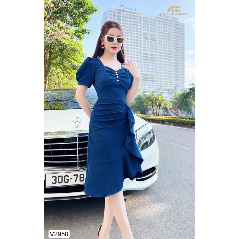 (KÈM ẢNH SÀN)VÁY XANH ĐÍNH CÚC NGỰC BÈO EO V2950 -DOLCE VIVA COLLECTION