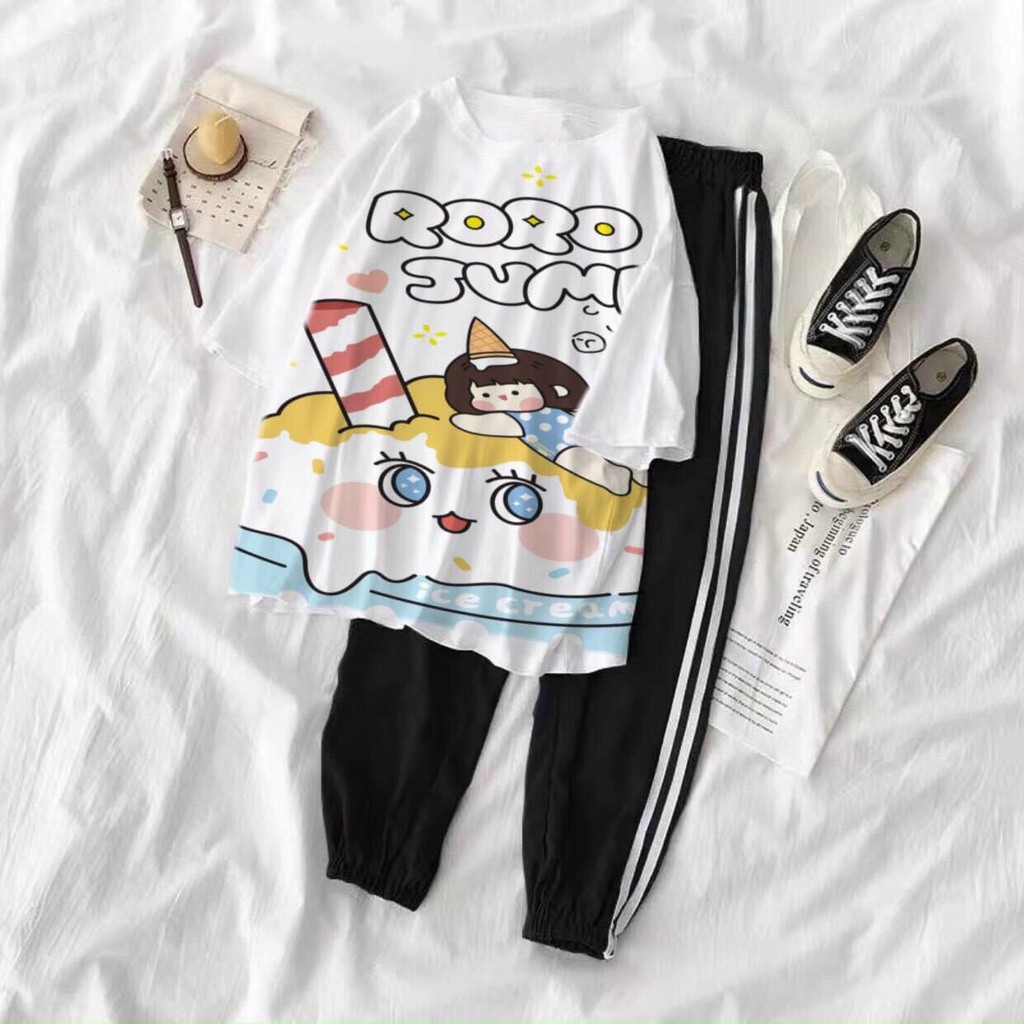 Set đồ bộ quần dài Jogger 2 Sọc MÀU ĐEN NHIỀU MẪU 2 ❤️ Bộ hoạt hình form rộng Freesize Unisex nam nữ Molly Fashion
