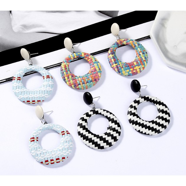 Khuyên tai boho retro handmad tết sợi hợp kim xk22