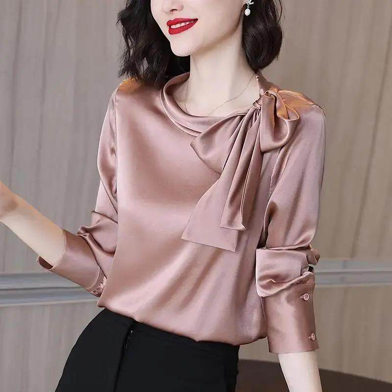 Áo Sơ Mi Tay Dài Cổ Thắt Nơ Bên Hông Thời Trang Dành Cho Nữ