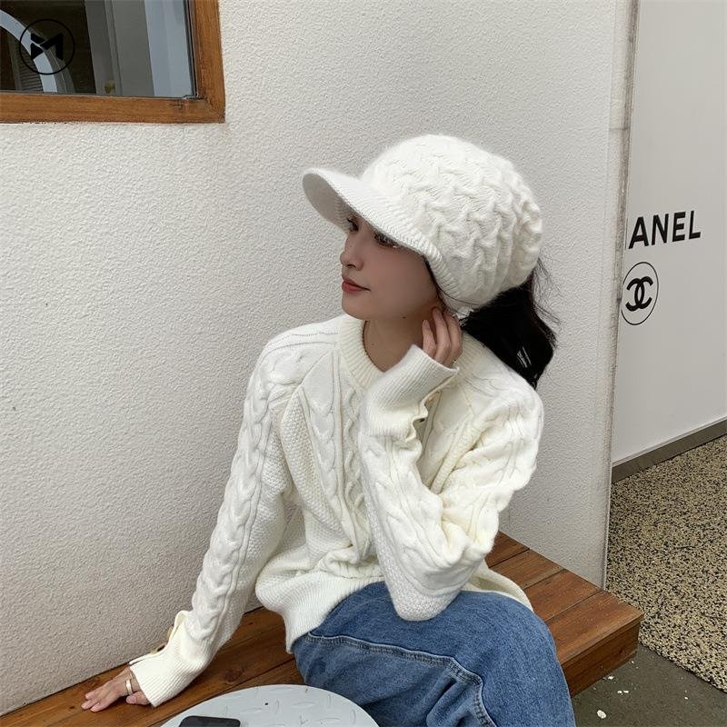 Mũ Mỏ Vịt Dệt Kim Bảo Vệ Tai Chống Lạnh Mùa Thu Đông Phiên Bản Hàn Quốc Cho Nam Và Nữ Khi Chạy Bộ Ngoài Trời