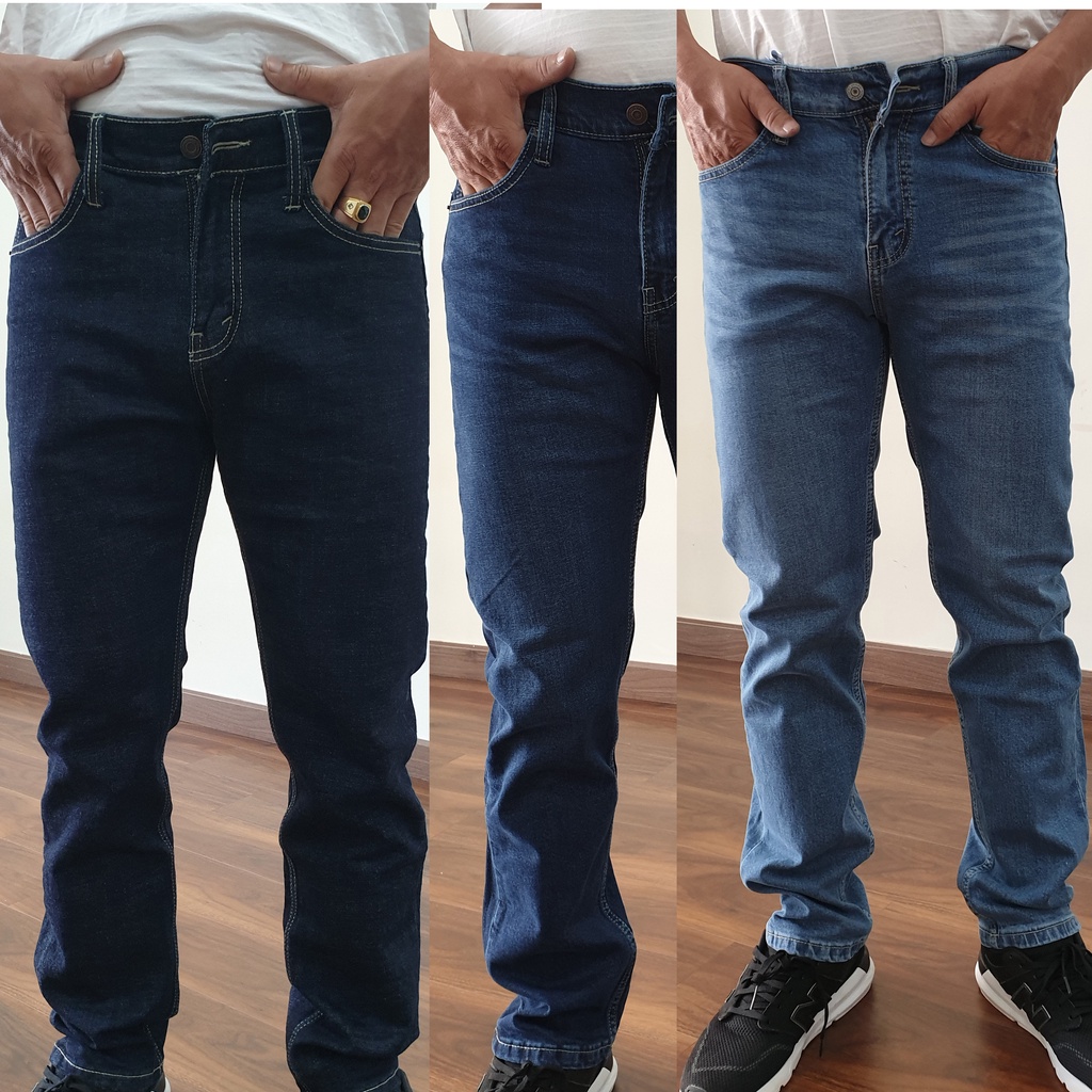 Quần Jean Nam cao cấp 3 màu Xanh Trung Xanh Đậm Xanh Tím Than Trơn vnxk KAZATA co giãn Quần Bò Nam vải không phai