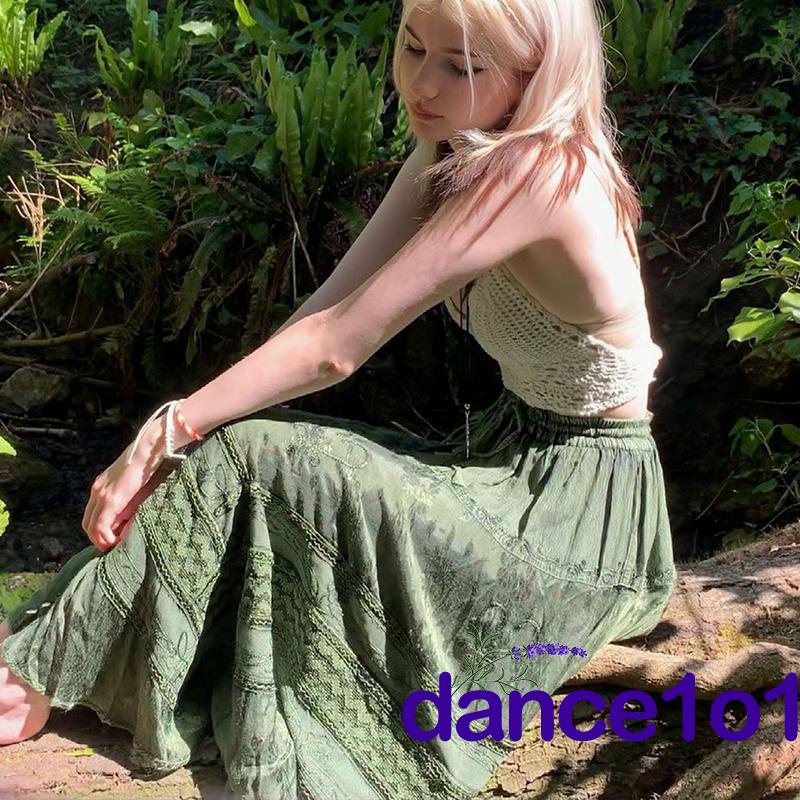 Chân váy midi cạp cao in họa tiết phong cách retro thời trang cho nữ