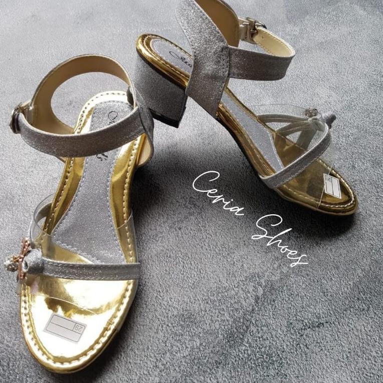 Giày sandal cao gót phối ruy băng sau lưng xinh xắn cho bé gái M01