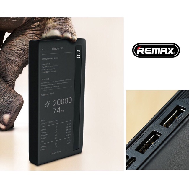 Sạc dự phòng remax rpp 73 dung lượng 20000mAh có đèn hiển thi pin có đèn pin