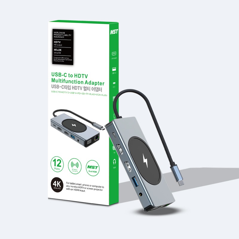 Hub Chuyển Đổi Type c Sang HDMI*2 4K VGA USB3.0 100W PD SD/TF2.0 RJ45 1000M 3.5mm Cho Macbook M1