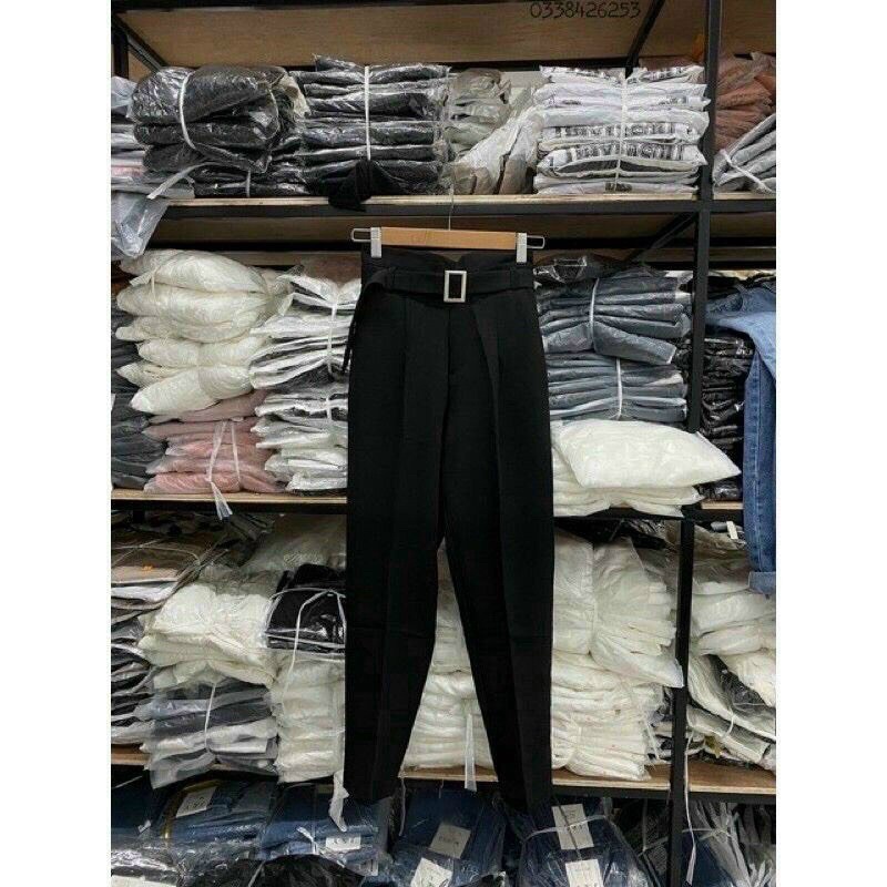 Quần vải baggy xẻ cạp kèm đai lưng cao tôn dáng