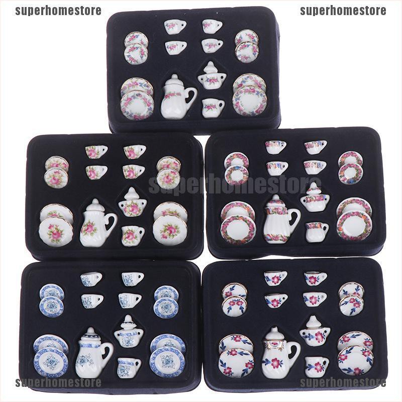 Bộ 15 món đồ chơi bằng gốm sứ hình bộ đồ ăn thu nhỏ dành cho nhà búp bê