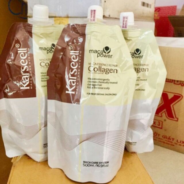 Kem ủ tóc Karseell Maca Power Collagen 500ml phục hồi hư tổn Hấp ủ tóc thẳng mượt bổ xung collagen LOẠI 1 CÓ TEM UT09