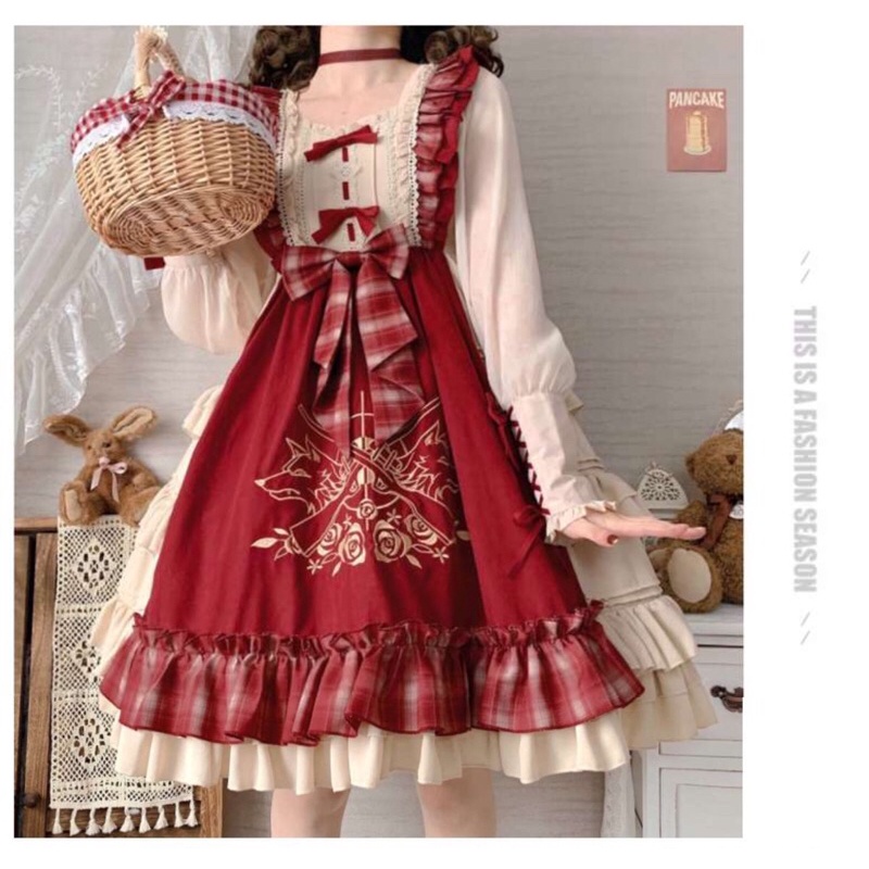 YAS0011-Váy Lolita cô gái quàng khăn đỏ