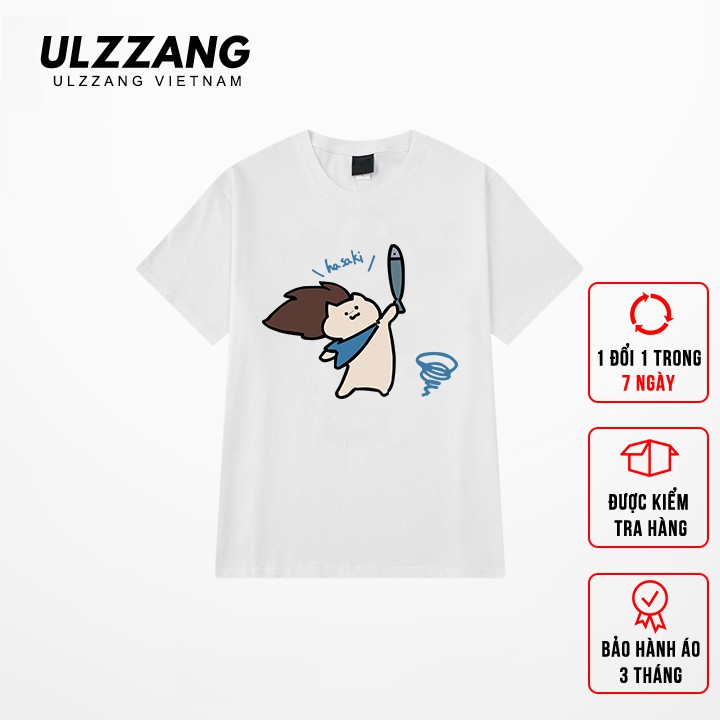 Áo thun tay lỡ ULZZANG cotton dáng unisex form rộng in hình miao hasaki