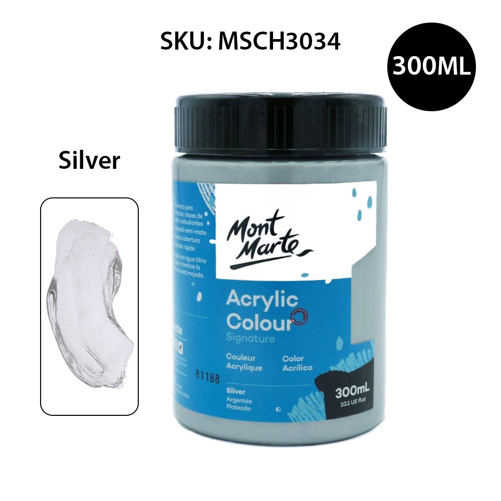 Màu Acrylic Mont Marte 300ml - Silver - Acrylic Colour Paint Signature 300ml (10.1oz) - MSCH3034