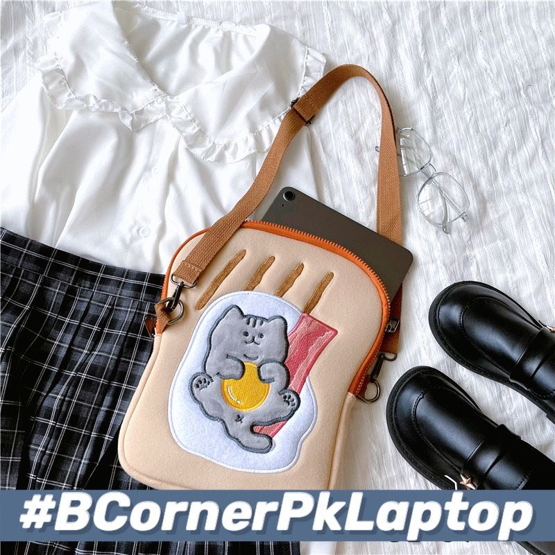 Túi Đựng Laptop Có Dây Đeo Hình Mèo Xám