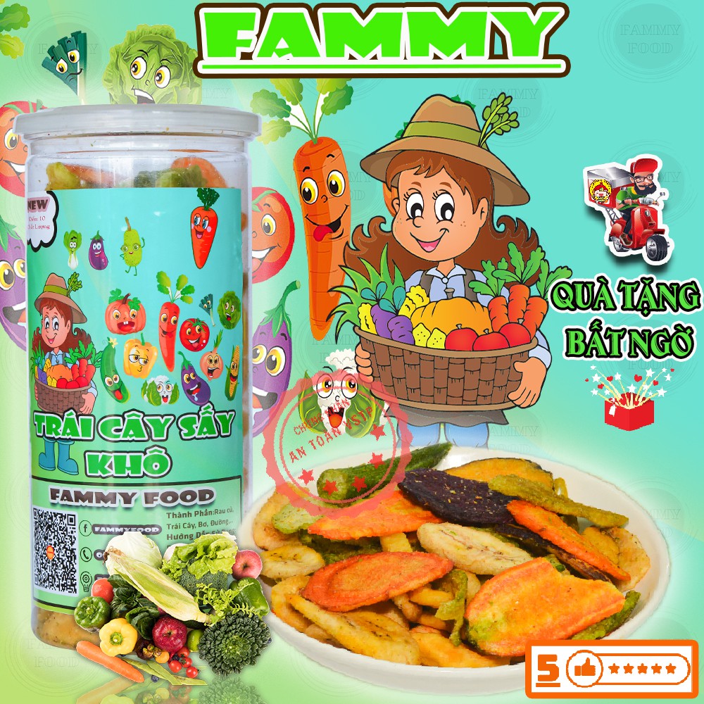 Trái cây sấy, hoa quả sấy thập cẩm 250g FAMMY, đồ ăn vặt Đà Lạt vừa rẻ vừa ngon