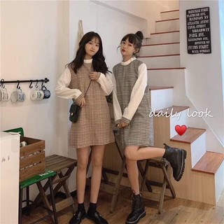 Váy kẻ pha sơ mi