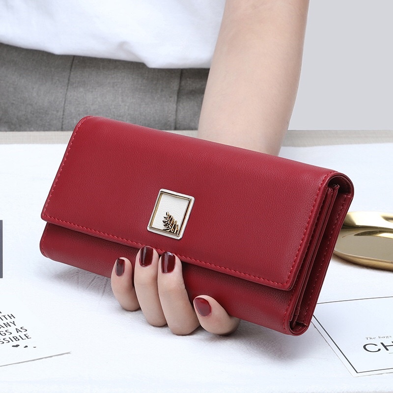 Ví nữ dài cao cấp gắn hình lá đẹp thời trang nhiều ngăn cầm tay ROSE V31