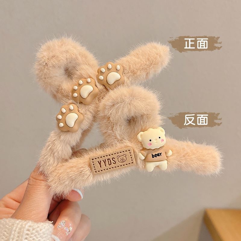 Kẹp Tóc Cá Mập Nhồi Bông Màu Cà Phê Cỡ Lớn Phong Cách Hàn Quốc Dễ Thương Thời Trang Cho