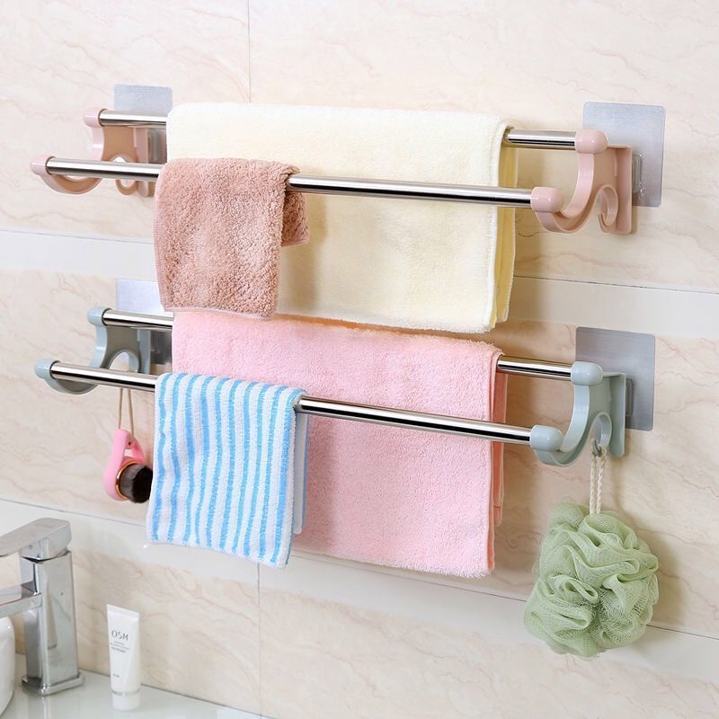 Kệ treo khăn 2 thanh Inox DÁN TƯỜNG tiện lợi (dài 40cm)