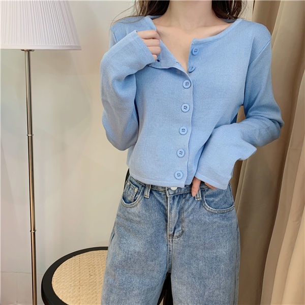 Áo Cardigan Dệt Kim Màu Trơn Dáng Ngắn Phong Cách Hàn Quốc Thời Trang Mùa Hè Mới Cho Nữ