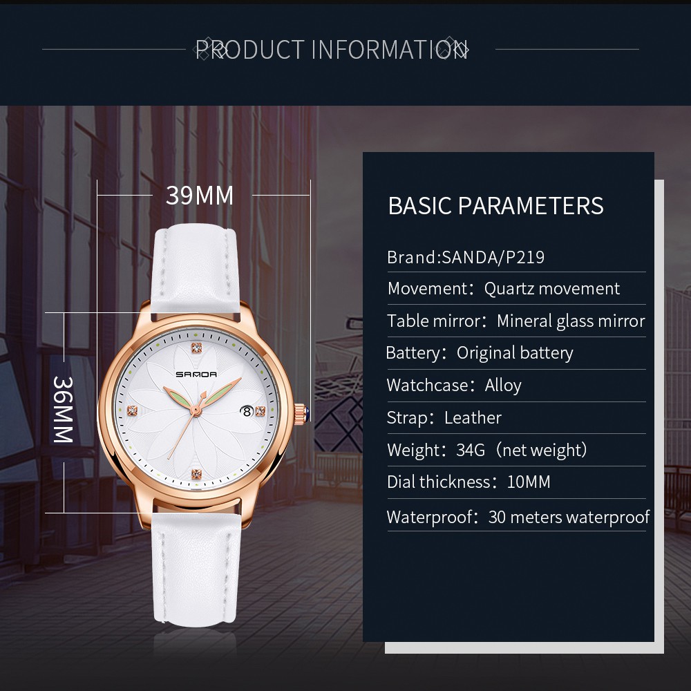 Đồng hồ nữ SANDA dây da mặt hoa tinh tế sang trọng SD219 | BigBuy360 - bigbuy360.vn