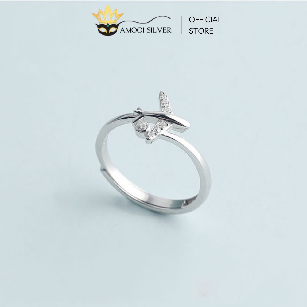 Nhẫn Bạc Cao Cấp S925 Freesize Mẫu Máy Bay Đính Đá Nhỏ Xinh - Amooi Silver AN46