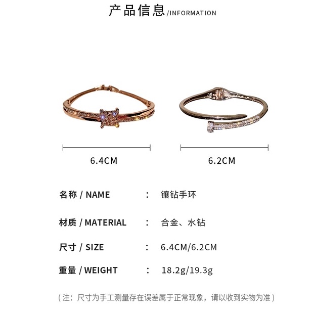 DREJEW Vòng Đeo Tay Dạng Hở Đính Đá Thời Trang Có Thể Điều Chỉnh Cao Cấp