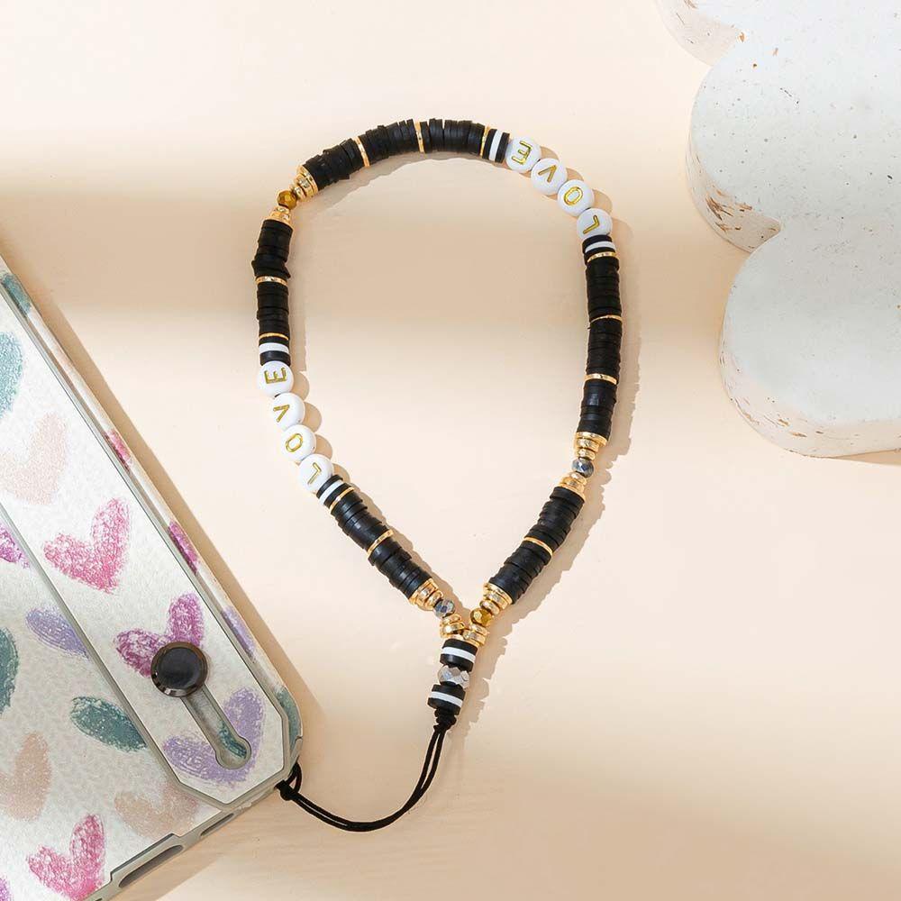 Dây Đeo Điện Thoại Xỏ Hạt Chống Thất Lạc In Chữ Handmade Dễ Thương
