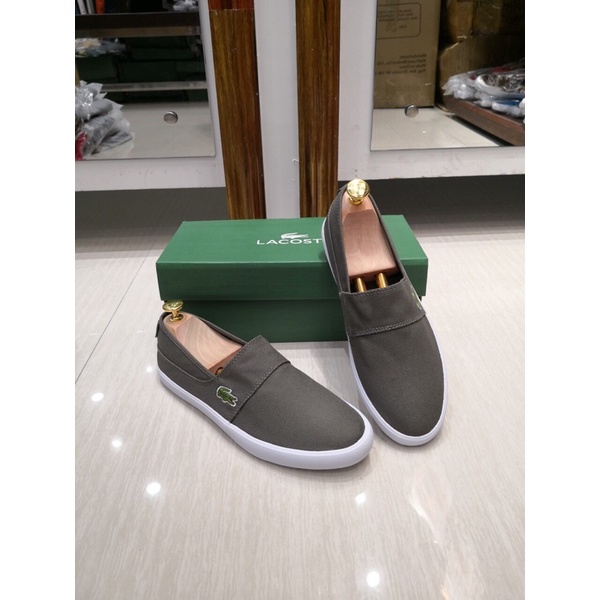giày lười vải đế cao su thêu logo thời trang nam sang trọng lacoste