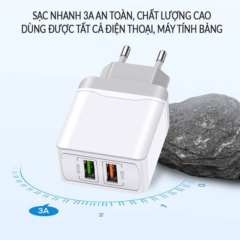 Củ sạc nhanh QC 3.0 18 W 2 cổng USB Quick charge 3.0 cho Samsung, apple iphone, xiaomi - Phụ Kiện HB