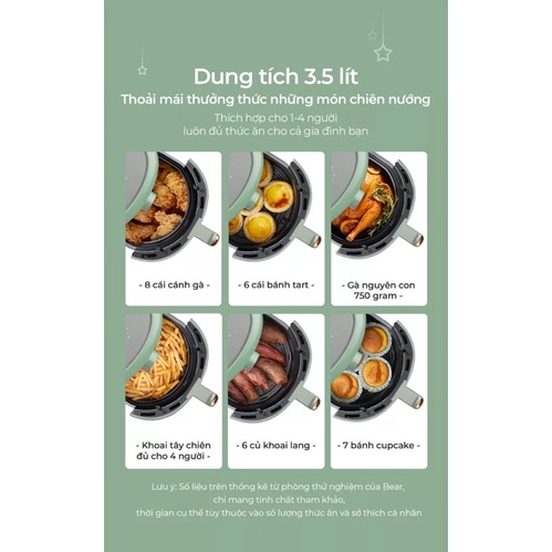 Nồi chiên không dầu 3.5L 1400W Bear QZG-B14D1 - Chính hãng - BH 18 tháng