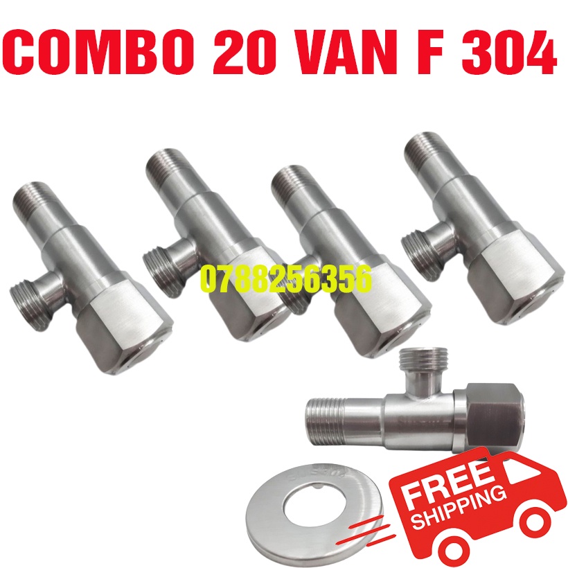 COMBO 20 Van F inox SUS304 có khóa ra 1 đường nước, van T cầu chữ F BR09