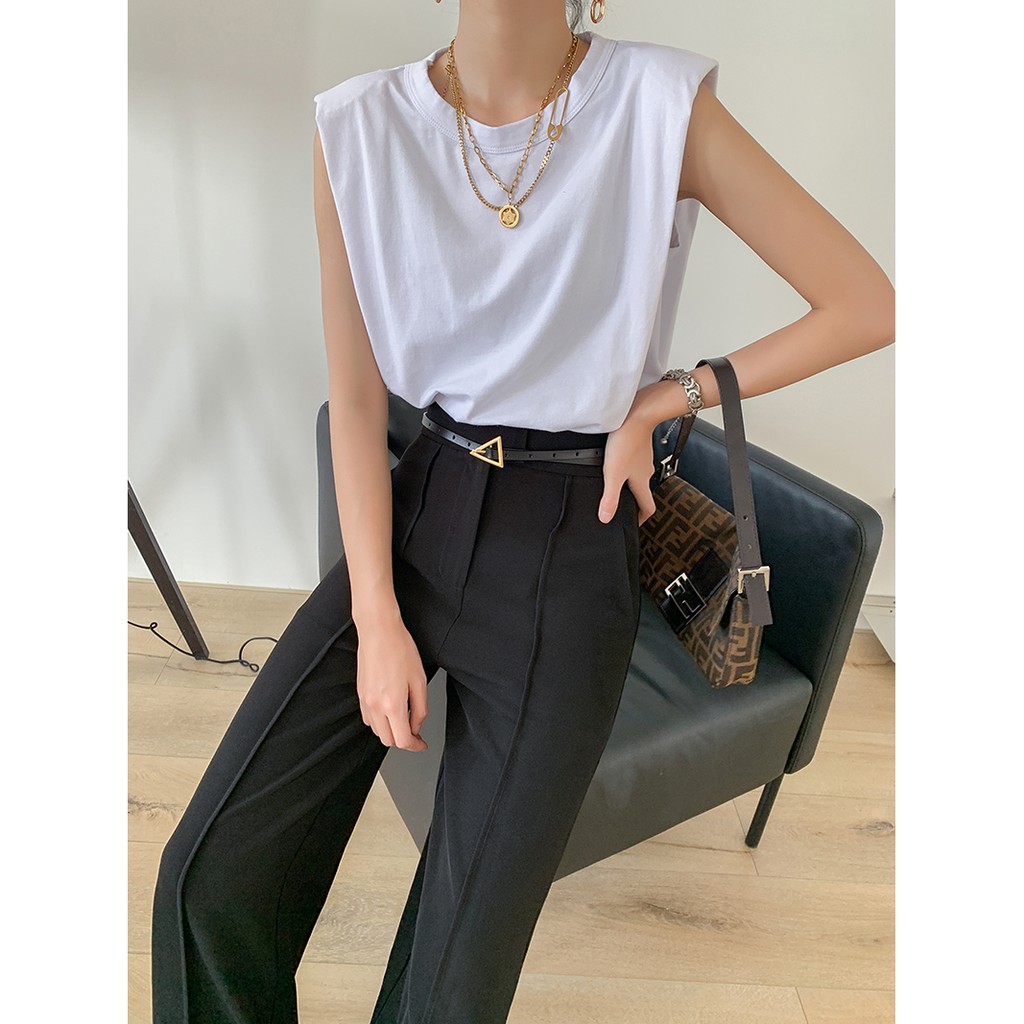 Áo Cotton Nữ Cao Cấp Trơn Cổ Tròn Không Tay Độn Vai Thời Trang Trẻ Trung Sugal TOP NU 033