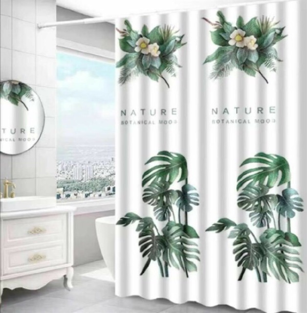 Rèm Phòng Tắm / Rèm Cửa Sổ hoa tiết Lá Dương Xỉ Polyester  Loại 1