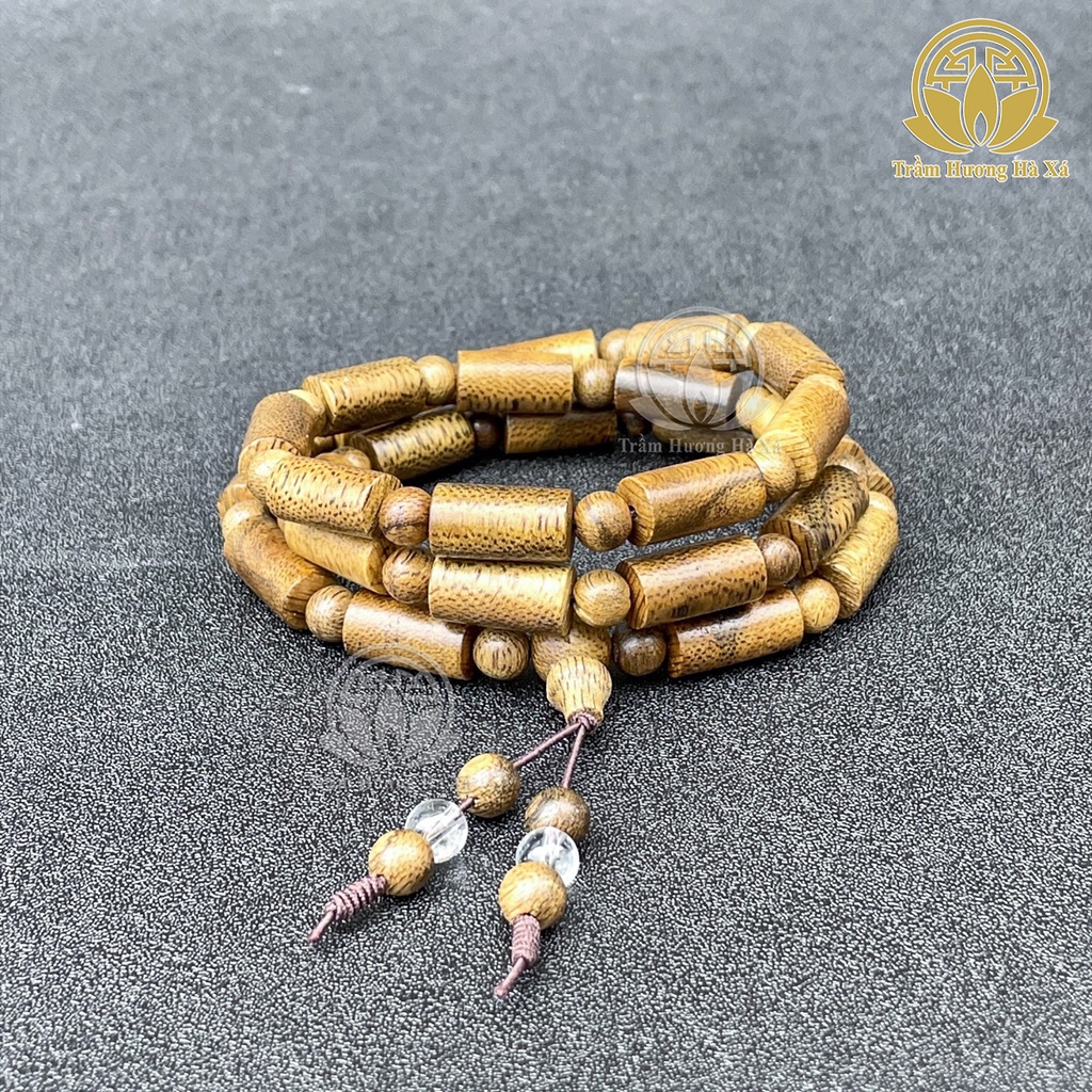 Vòng đeo tay vòng cổ Trầm Hương Hà Xá trụ trúc mix đá 8li bình an và tài lộc