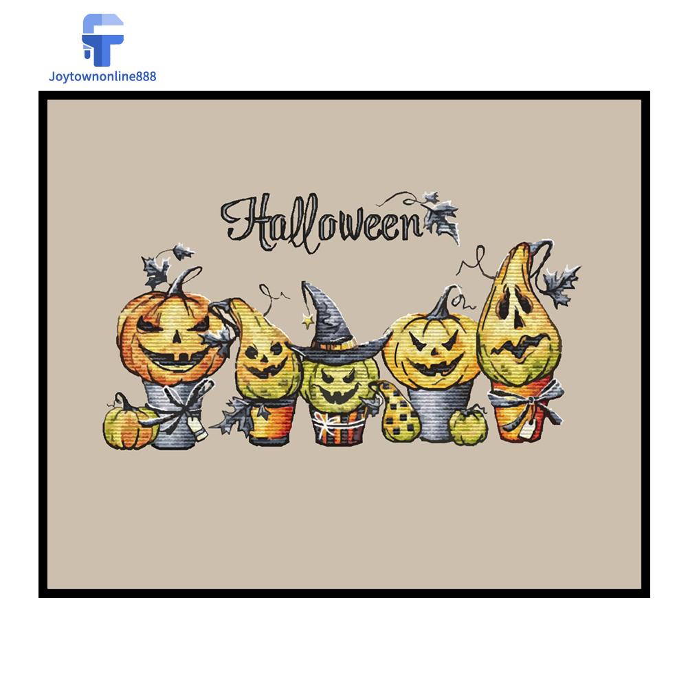 Joytownonline888ღ14CT Counted Full Cross Stitch Paint Halloween Pumpkin Artwork Wall DecorღDecoration