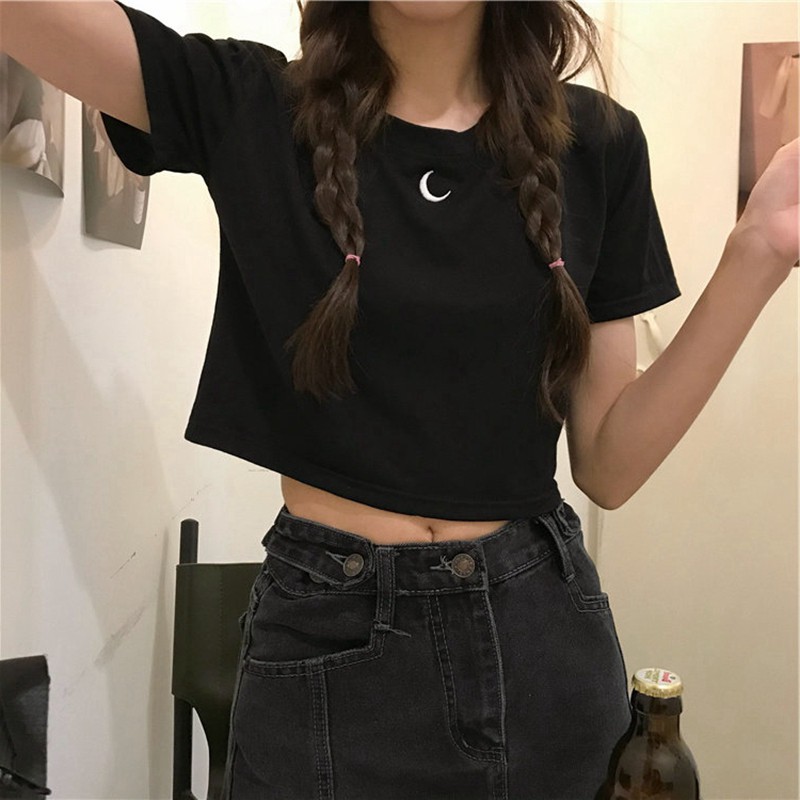 Áo Croptop Tay Ngắn Hoạ Tiết Thêu Nhiều Màu Sắc Thời Trang Mùa Hè