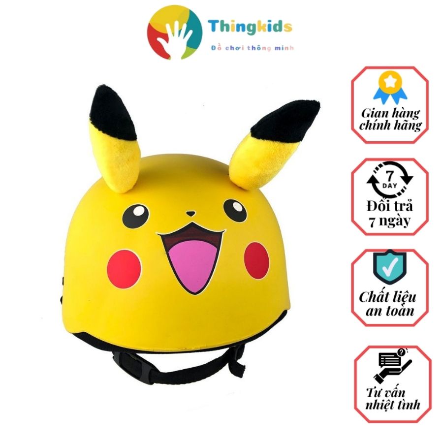 Nón bảo hiểm nửa đầu tem doremon và pikachu + tai ép nhiệt, chịu lực - Thingkids