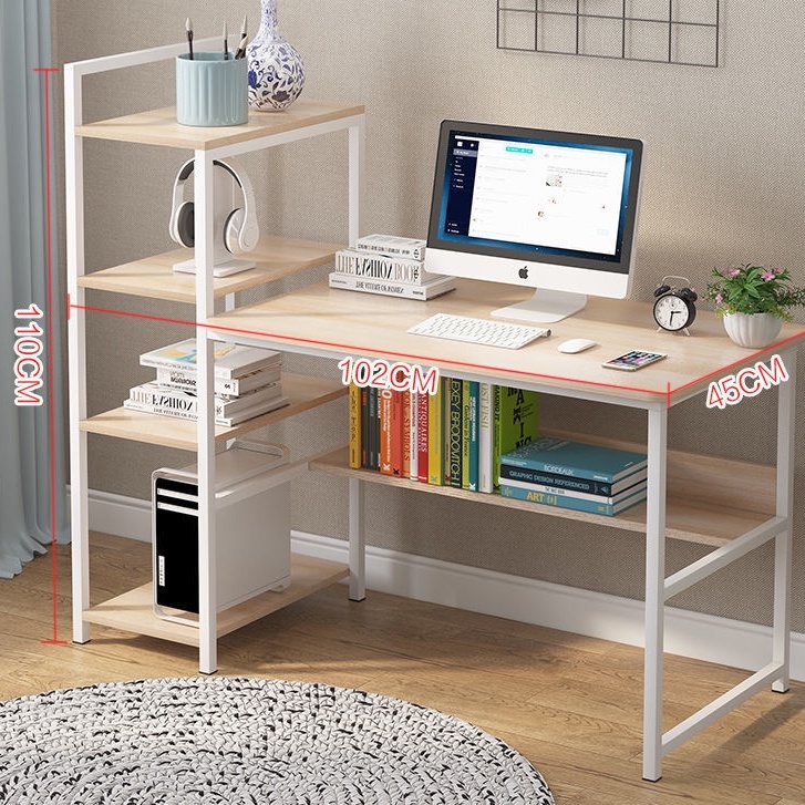 Bàn học đa năng có giá sách khung sắt chịu lực chắc chắn, bàn làm việc lắp ráp thông minh đầy đủ phụ kiện lắp đặt