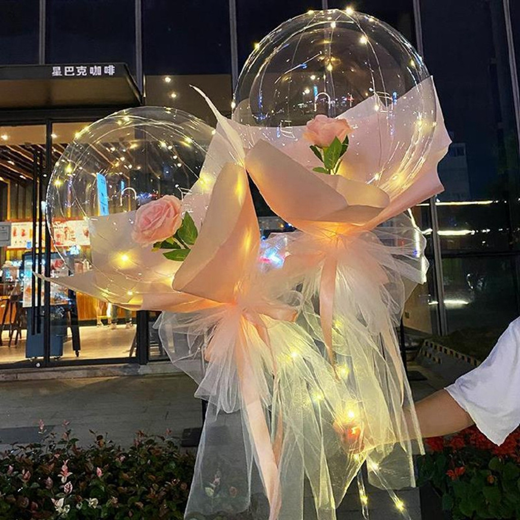PEWANY Christmas Artificial Flower Mother's Day Luminous Balloon Bobo Balloons Party Decoration Wedding Transparent Happy Birthday DIY Valentine's Day LED String/Multicolor
