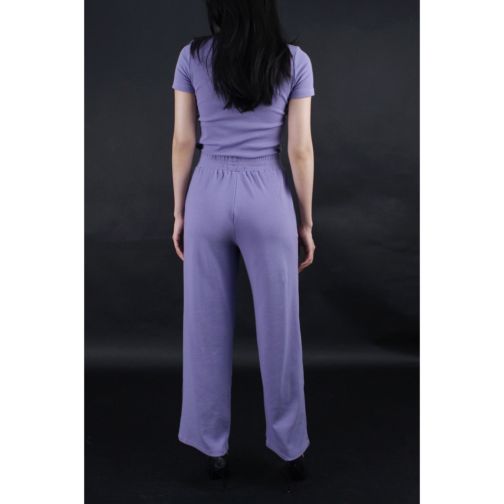 Q8490 - Quần thun gân Zara ống rộng lưng thun cột nơ